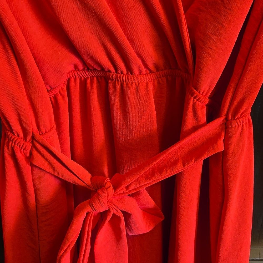 Fraiche by J-Red crinkled fabric long sleeved V neck A line dress Sz S. NWT. - Picture 10 of 12